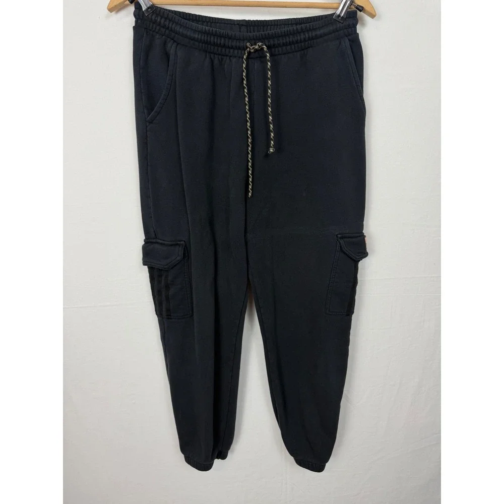 Adidas Men 100% Cotton Cargo Joggers Large Black Trefoil Sweatpants